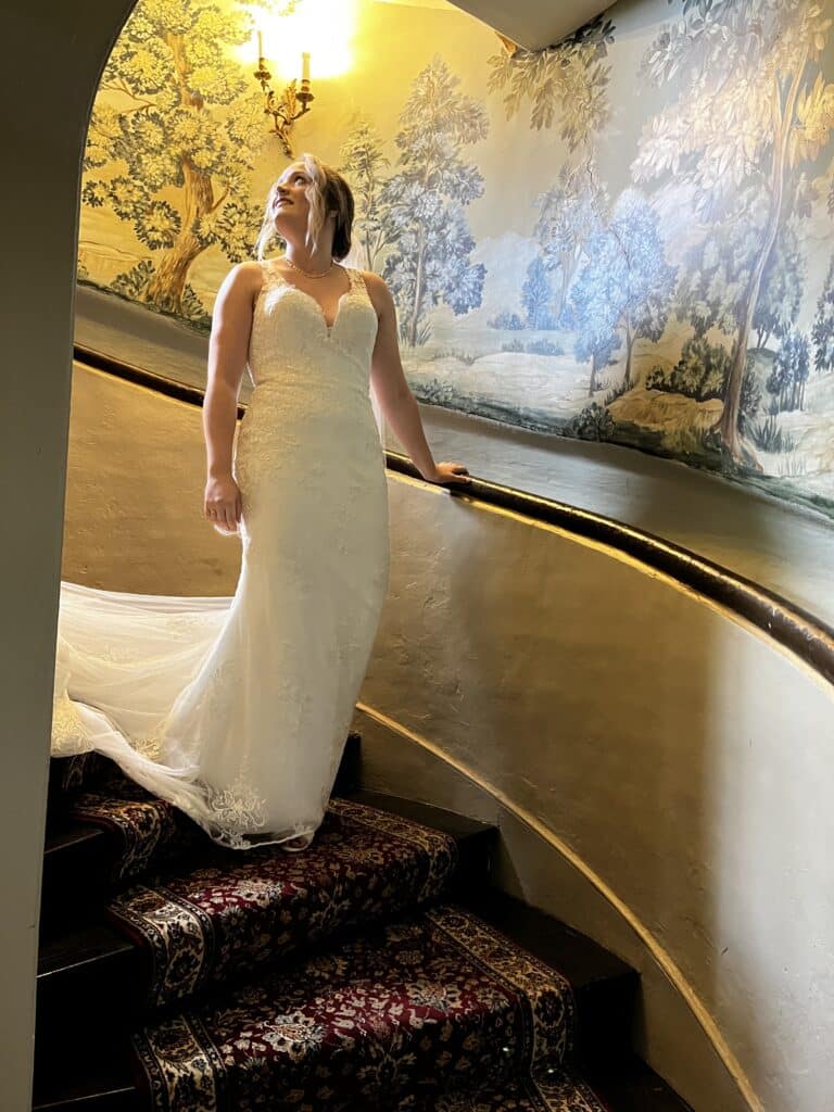 Chenies Manor House bride on staircase