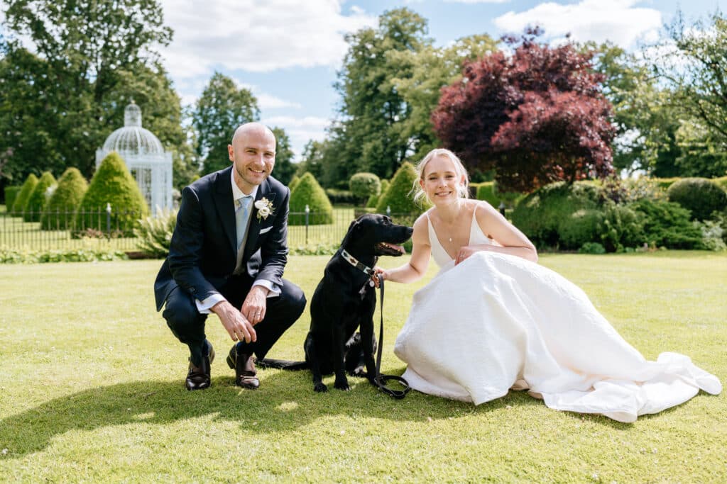 Chenies Manor House bride, groom & dog