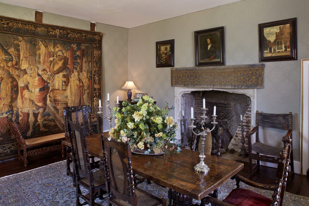 Chenies Manor House interior Elizabeth room tapestry & table