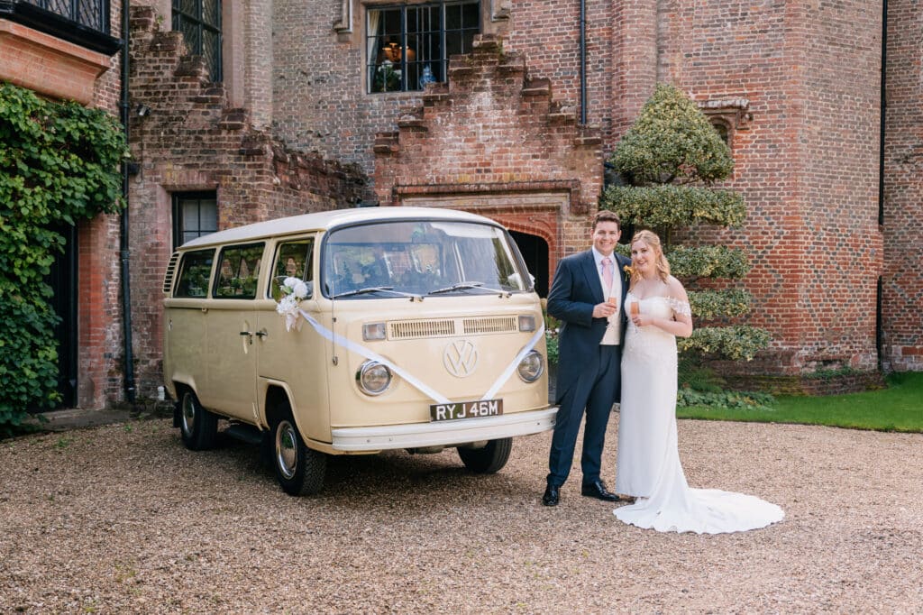 Chenies Manor House bride and groom vw camper